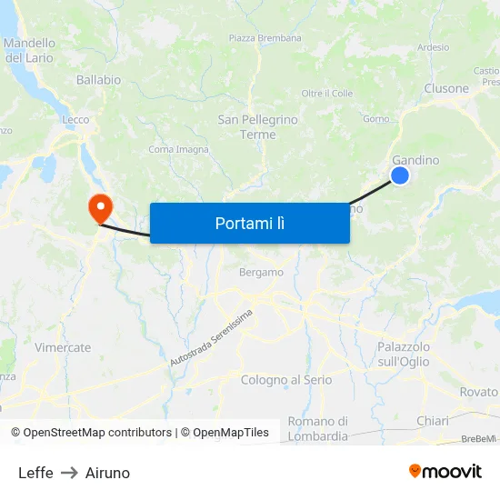 Leffe to Airuno map