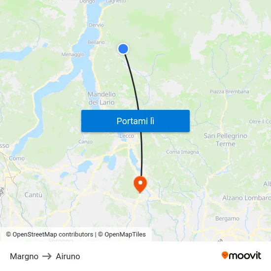 Margno to Airuno map