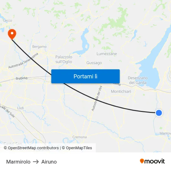 Marmirolo to Airuno map