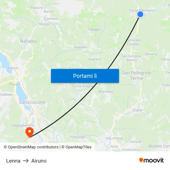 Lenna to Airuno map