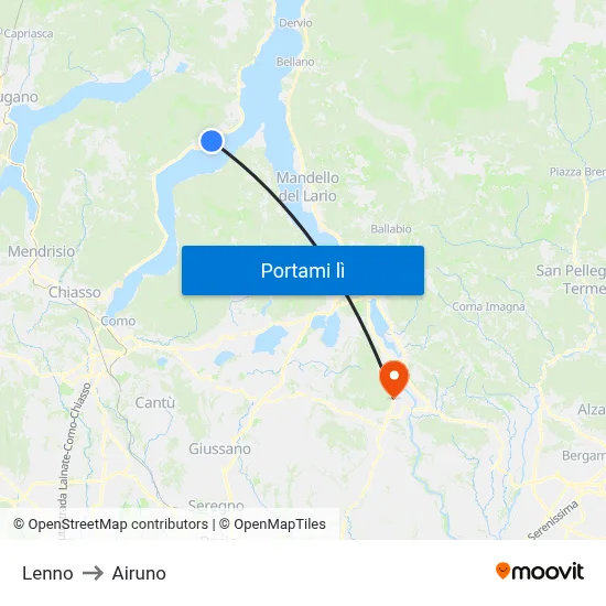 Lenno to Airuno map