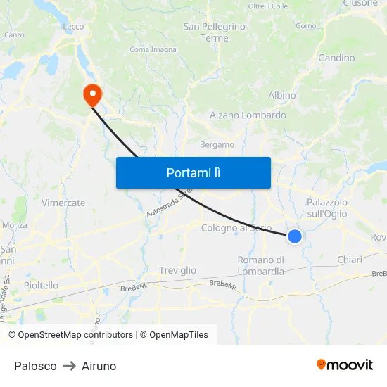 Palosco to Airuno map