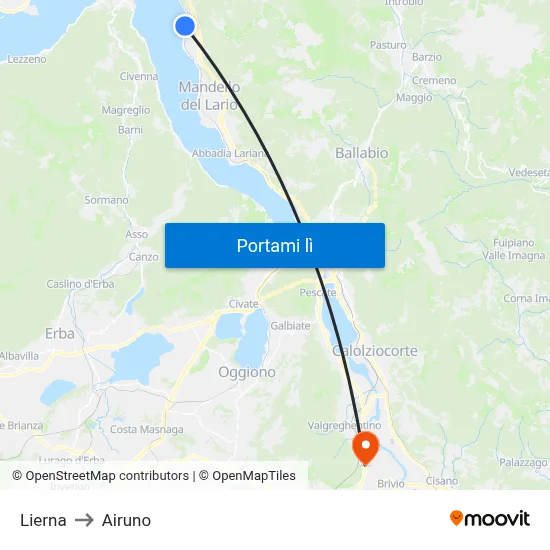 Lierna to Airuno map