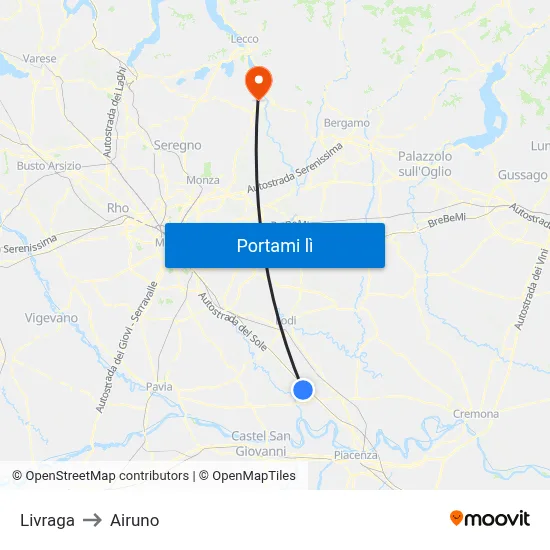 Livraga to Airuno map