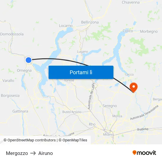 Mergozzo to Airuno map