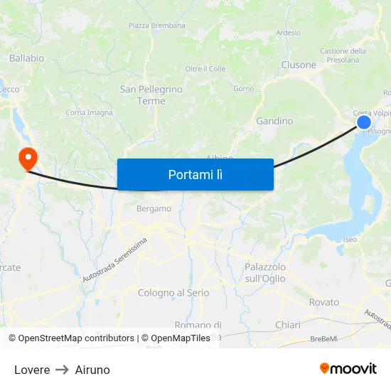 Lovere to Airuno map