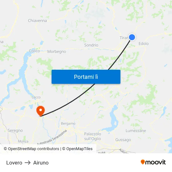Lovero to Airuno map