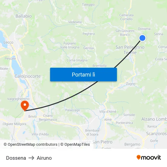 Dossena to Airuno map