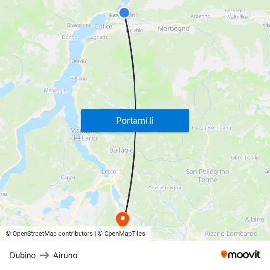 Dubino to Airuno map