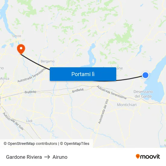 Gardone Riviera to Airuno map