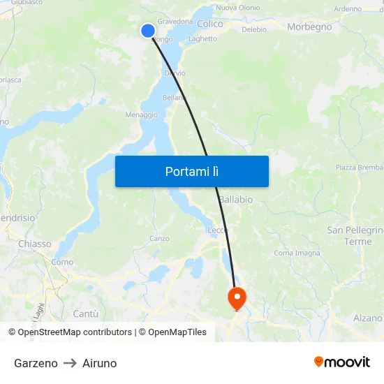 Garzeno to Airuno map