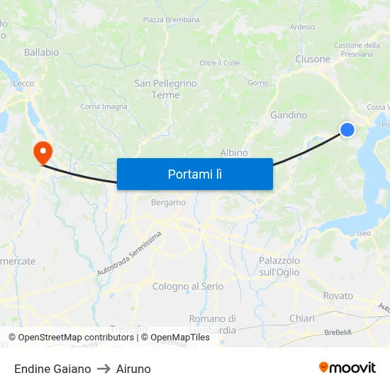 Endine Gaiano to Airuno map