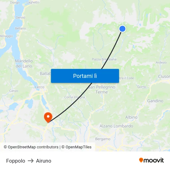 Foppolo to Airuno map