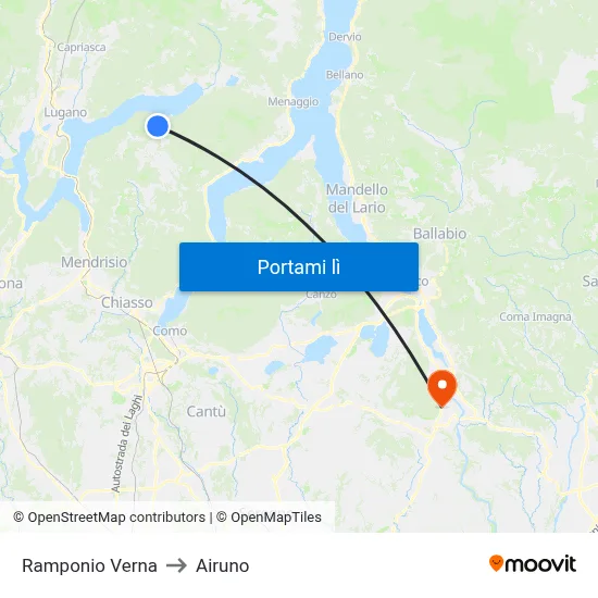 Ramponio Verna to Airuno map