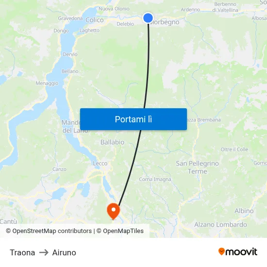 Traona to Airuno map