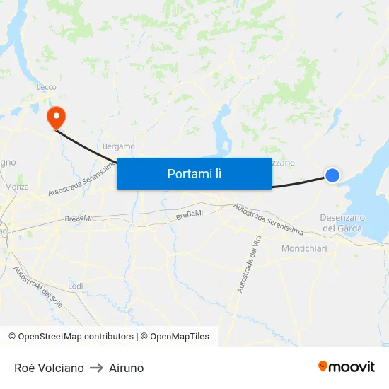 Roè Volciano to Airuno map