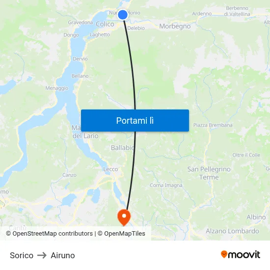 Sorico to Airuno map