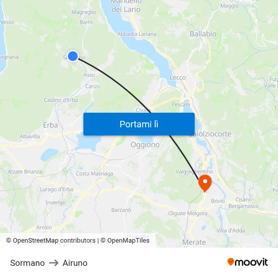 Sormano to Airuno map