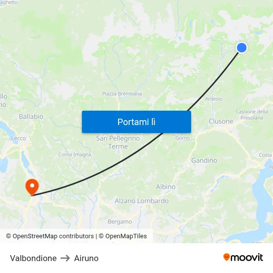 Valbondione to Airuno map
