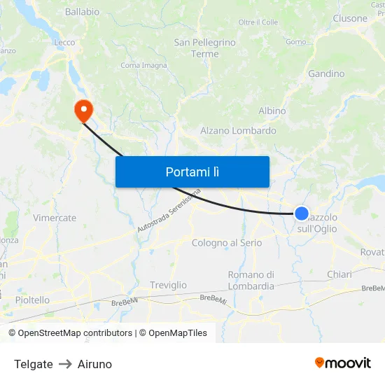 Telgate to Airuno map
