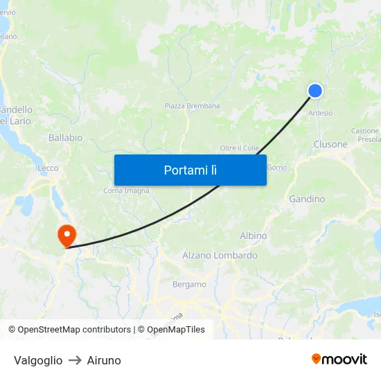 Valgoglio to Airuno map