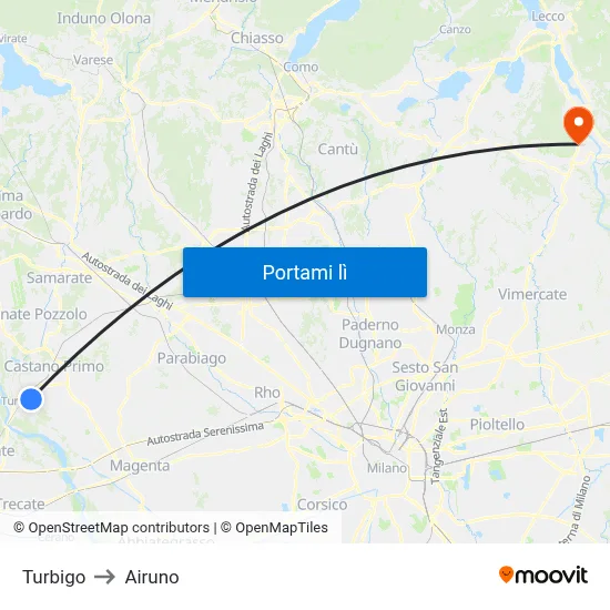 Turbigo to Airuno map