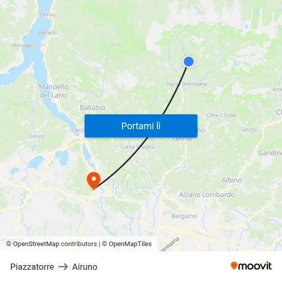 Piazzatorre to Airuno map