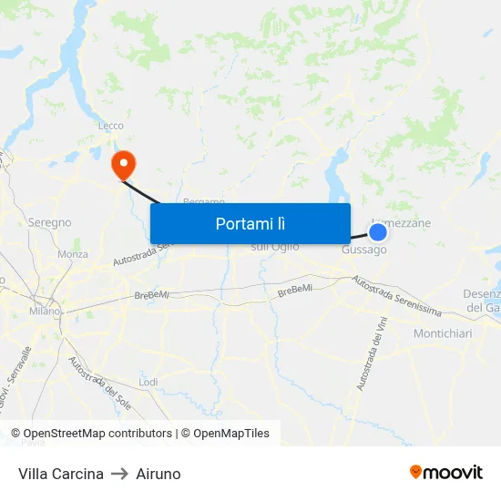 Villa Carcina to Airuno map
