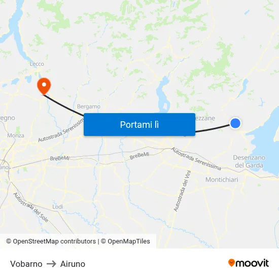 Vobarno to Airuno map