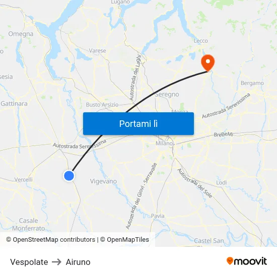 Vespolate to Airuno map