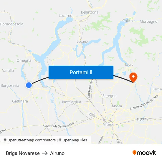 Briga Novarese to Airuno map