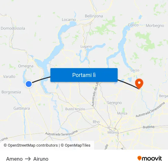 Ameno to Airuno map