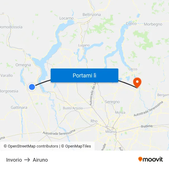 Invorio to Airuno map