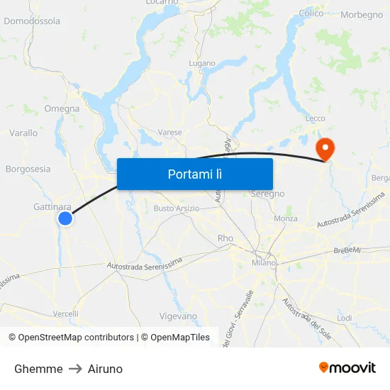 Ghemme to Airuno map