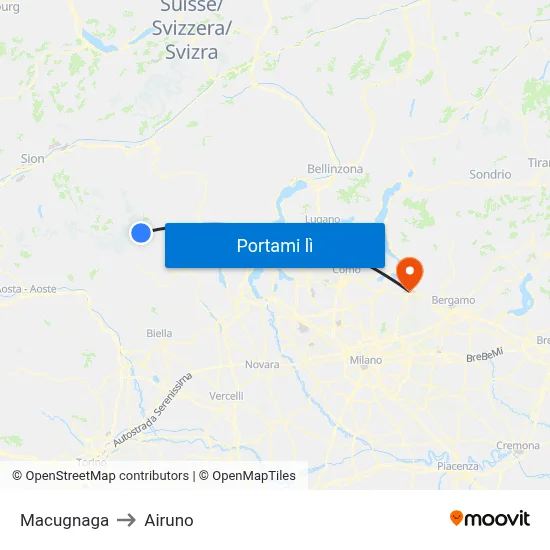 Macugnaga to Airuno map