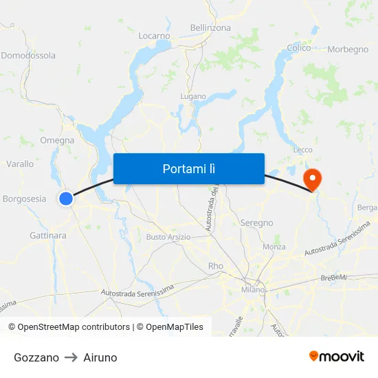 Gozzano to Airuno map