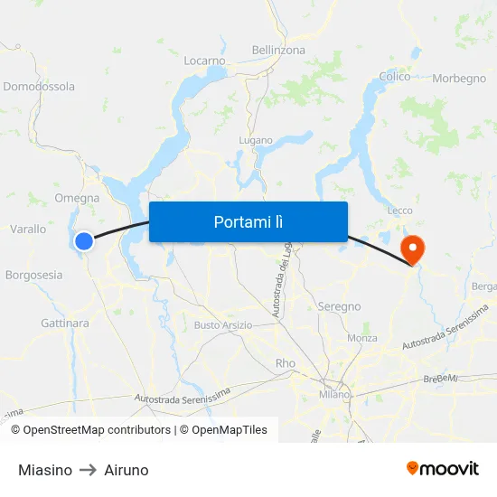 Miasino to Airuno map