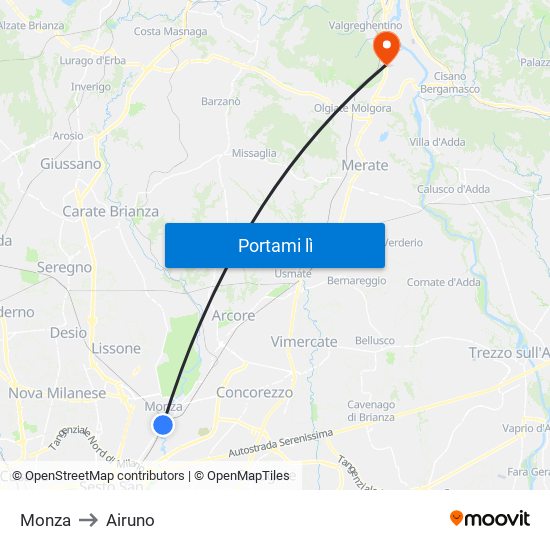 Monza to Airuno map