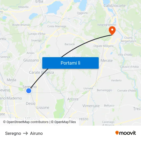 Seregno to Airuno map