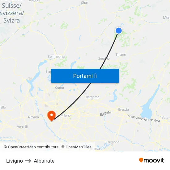 Livigno to Albairate map