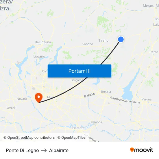 Ponte Di Legno to Albairate map