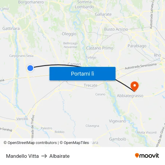 Mandello Vitta to Albairate map