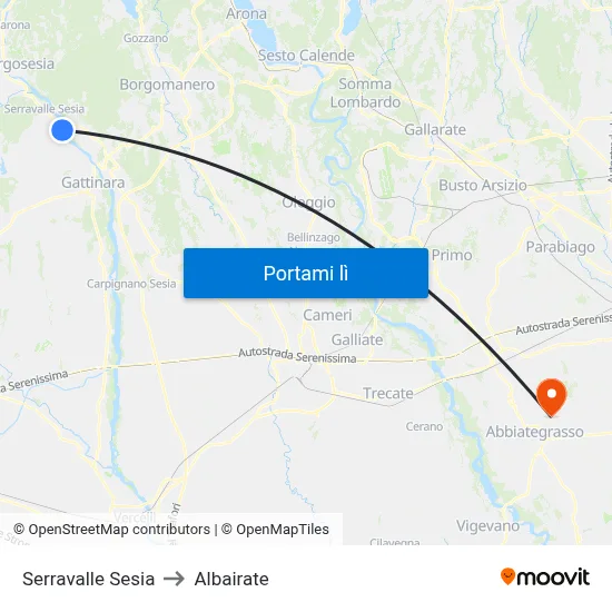 Serravalle Sesia to Albairate map