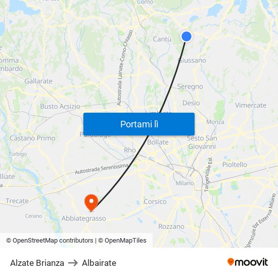 Alzate Brianza to Albairate map