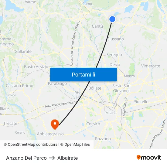 Anzano Del Parco to Albairate map