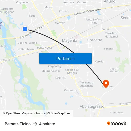 Bernate Ticino to Albairate map