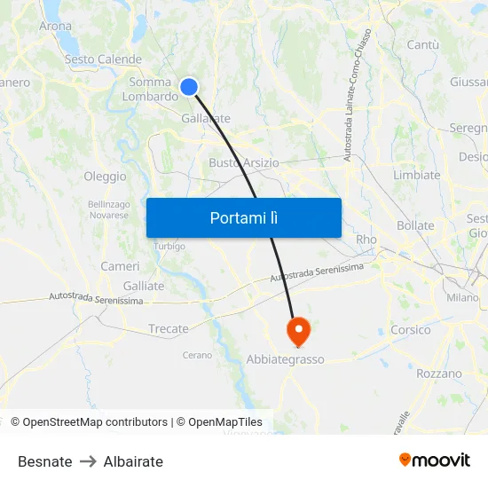 Besnate to Albairate map