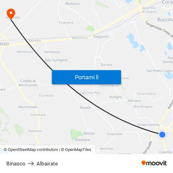 Binasco to Albairate map