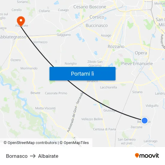 Bornasco to Albairate map