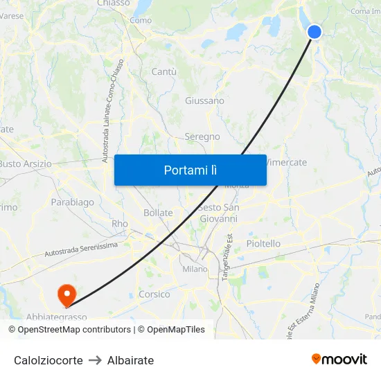 Calolziocorte to Albairate map